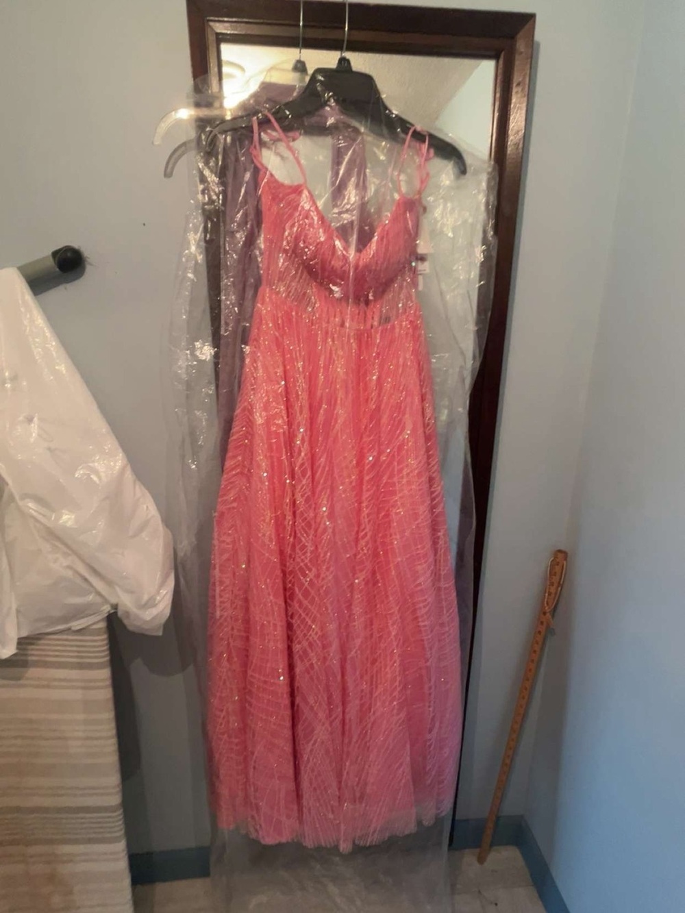 Pink Sparkle Formal Gown - Spaghetti Strap Ball Dress
